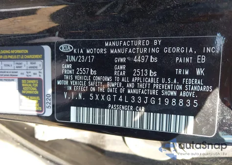 2018 Kia Optima S z USA, uszkodzony, nr VIN 5XXGT4L33JG198835